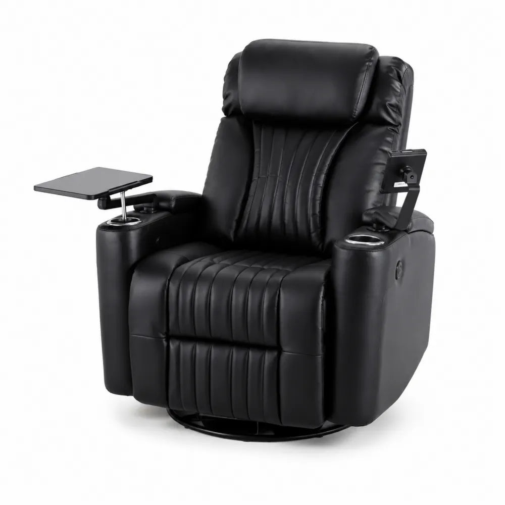 Poltrona Recliner in Pelle Sintetica Nera con Tavolino