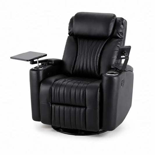 Poltrona Recliner in Pelle Sintetica Nera con Tavolino