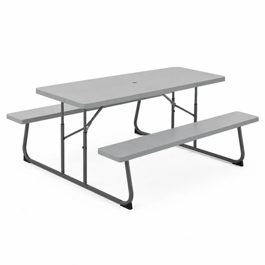 Set da Picnic Pieghevole in Polietilene e Acciaio Grigio