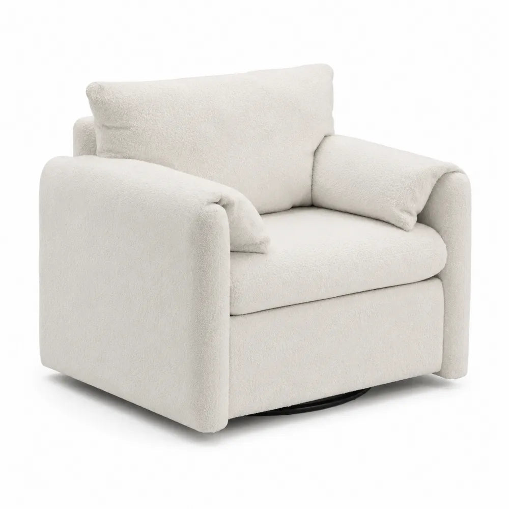 Poltrona girevole in tessuto Bouclé bianco