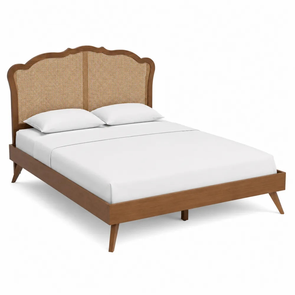 Letto matrimoniale in legno e rattan, 200x160 cm