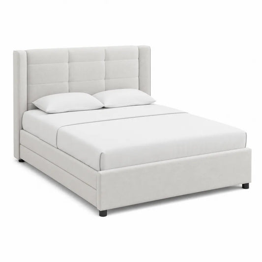 Letto matrimoniale in tessuto poliestere crema 160x200 cm