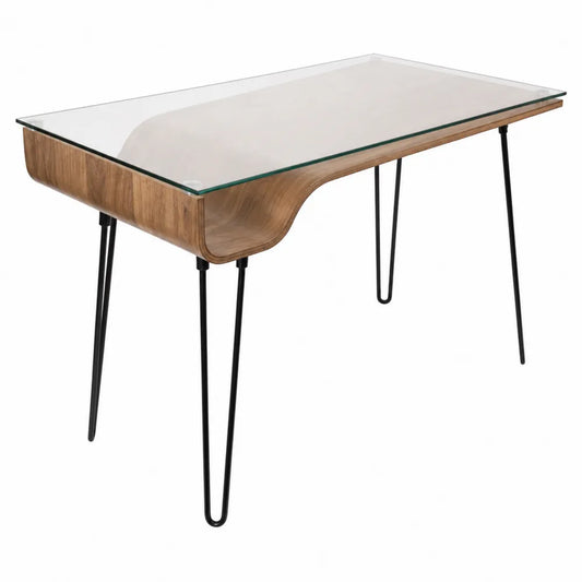 Scrivania in Vetro Temperato e Legno con Gambe in Metallo Nero 120x60x75 cm